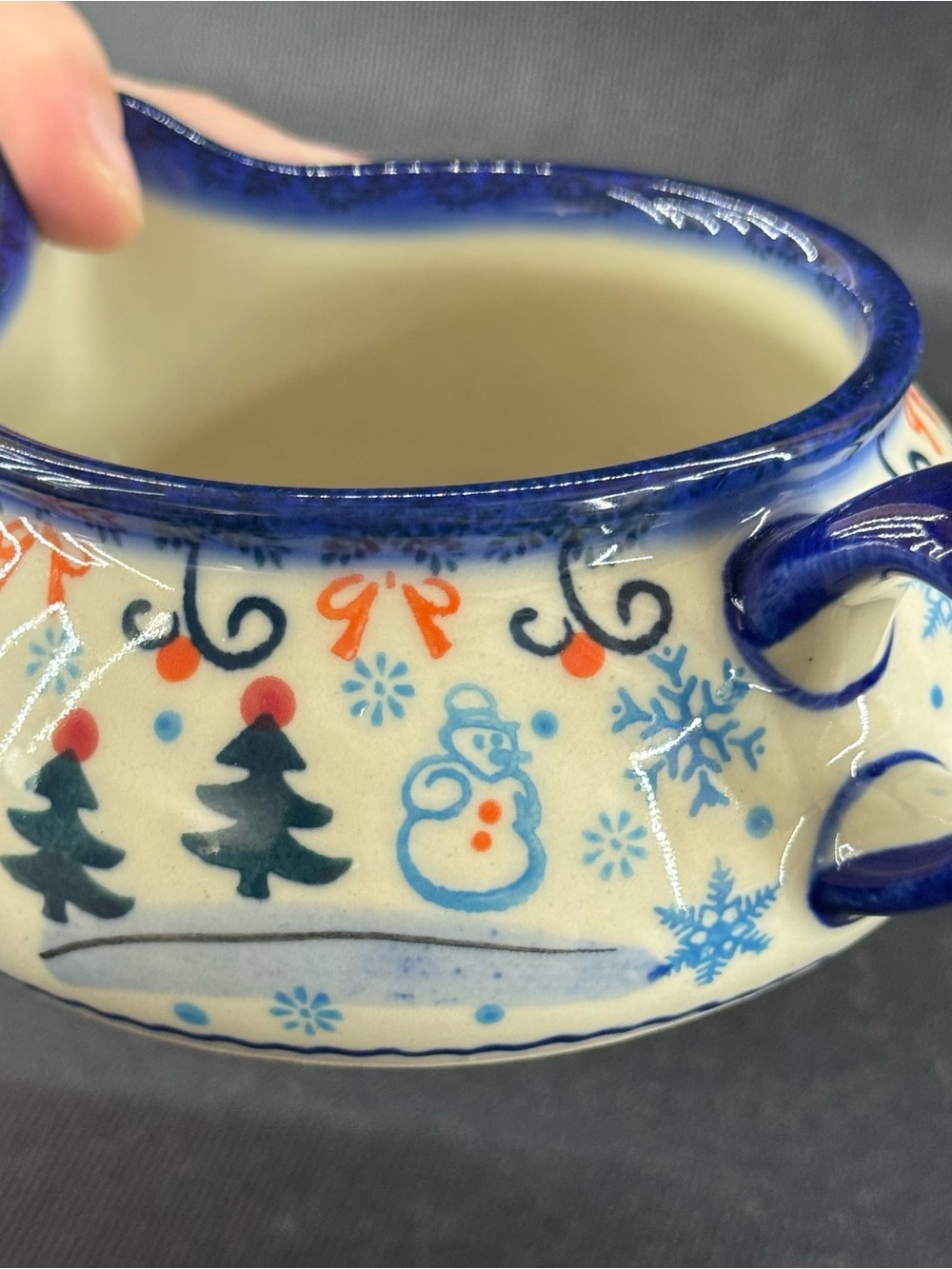 Polish Pottery Bowleslawiec Gravy Boat Creamer Winter Snow Christmas Holidays - Picture 4 of 8